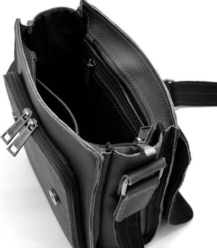 Мужская сумка-планшет из высококачественной кожи флотар черного цвета на плечо TARWA (21699)