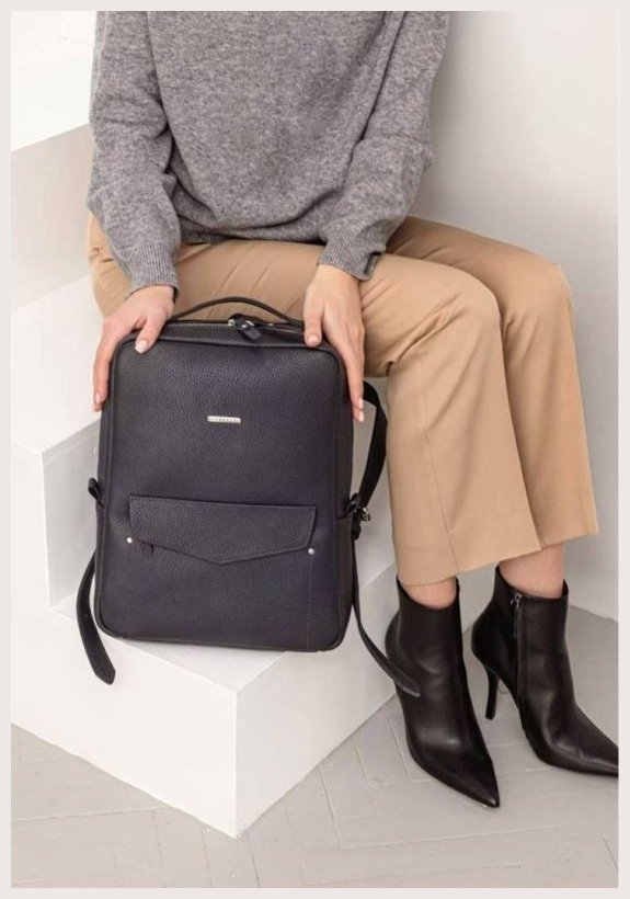 Кожаный городской женский рюкзак темно-синего на молнии BlankNote Cooper 78922