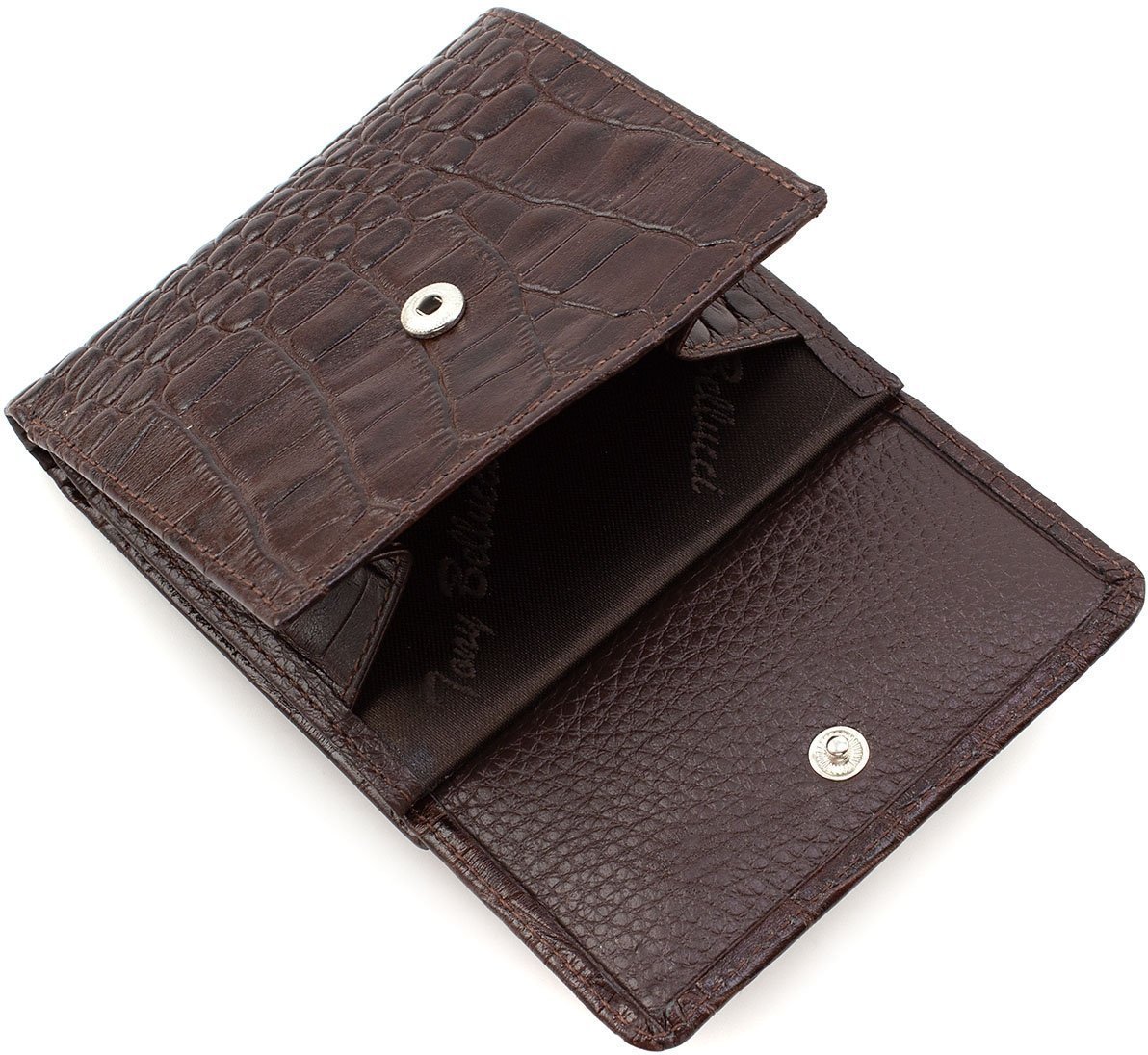 Шкіряний жіночий гаманець коричневого кольору з тисненням Tony Bellucci (12434)