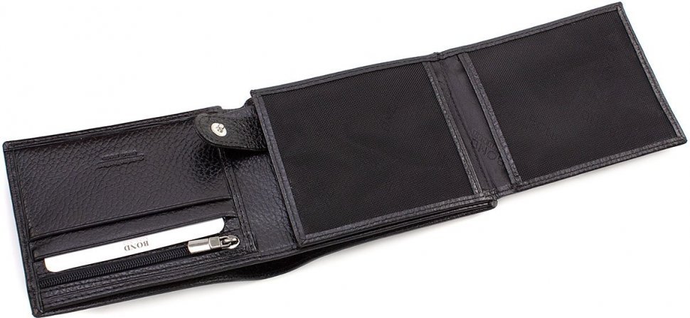 Мужское портмоне из мягкой телячьей кожи черного цвета Bond Non (10890)