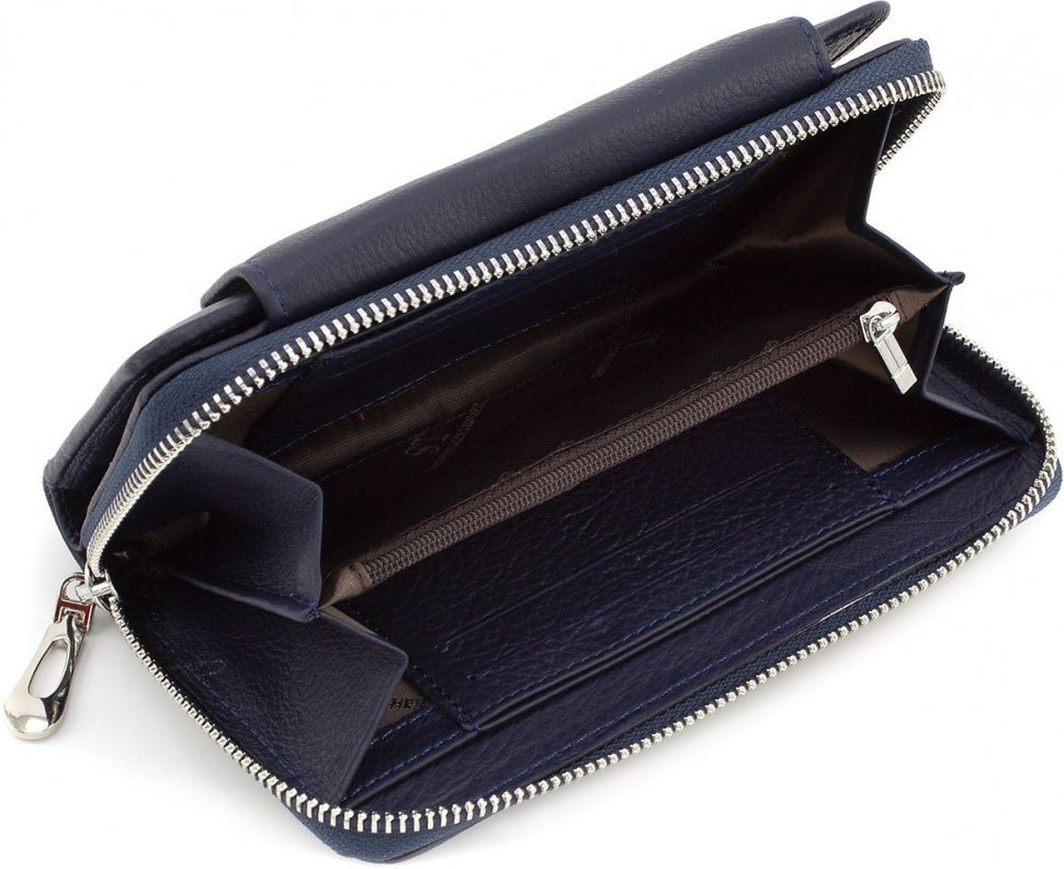 Темно-синій жіночий гаманець з натуральної шкіри з ремінцем на зап'ясті ST Leather (15374)