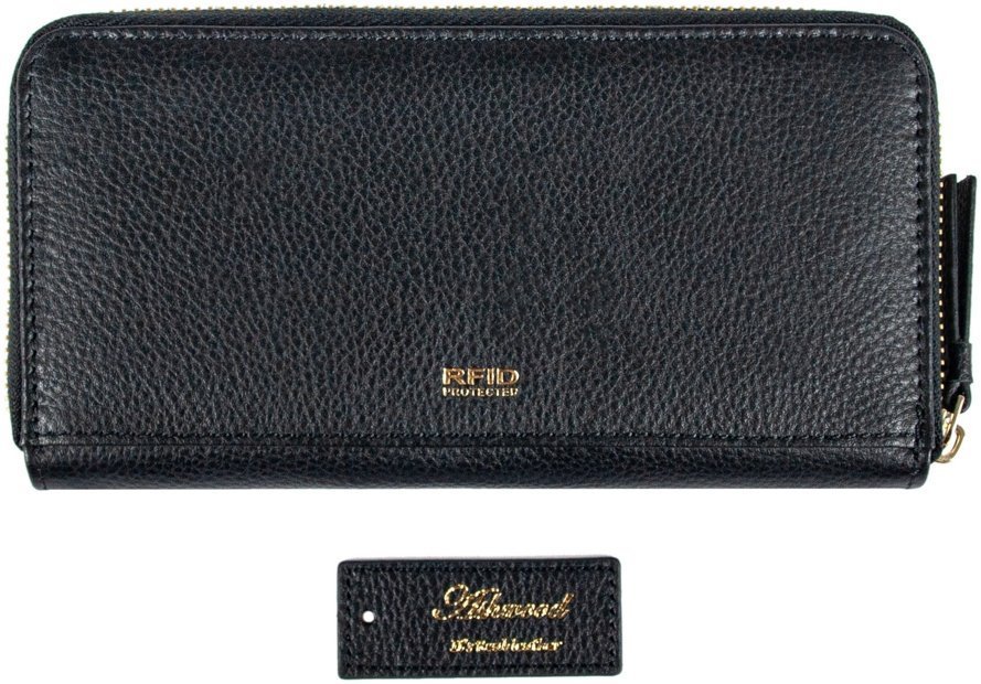 Жіночий гаманець із фактурної шкіри чорного кольору із золотистою фурнітурою Ashwood 69622