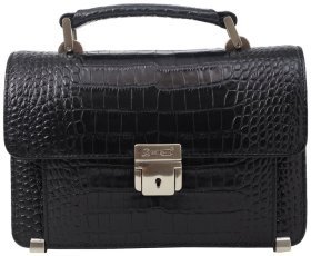 Невелика чорна чоловіча барсетка з натуральної шкіри під крокодила Desisan 80423