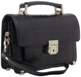 Невелика чорна чоловіча барсетка з натуральної шкіри під крокодила Desisan 80423