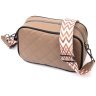Шкіряна жіноча стьобана сумка-кроссбоді маленького розміру у бежевому кольорі Vintage 2422386 - 1