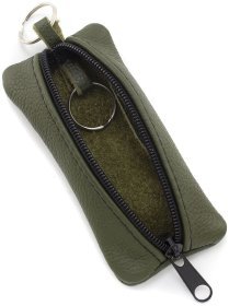 Темно-зеленая маленькая ключница из фактурной кожи на молнии ST Leather 70823