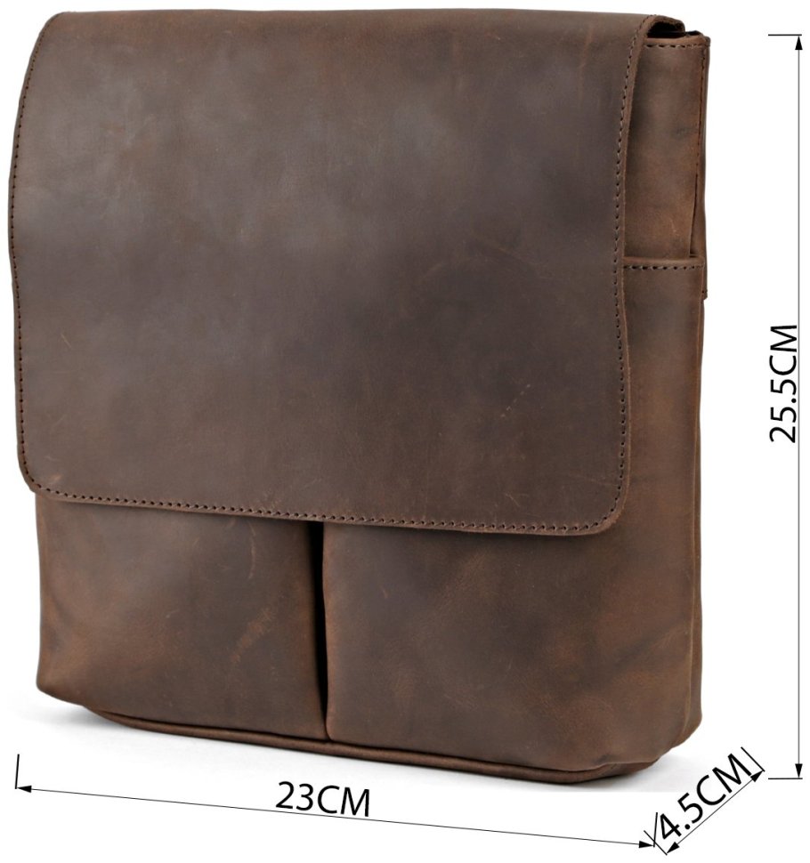 Чоловіча сумка на плече із вінтажної шкіри коричневого кольору SHVIGEL (00998) modnotak фото №11