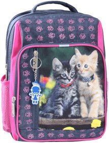 Школьный рюкзак для девочек серого цвета с принтом котят Bagland 111423
