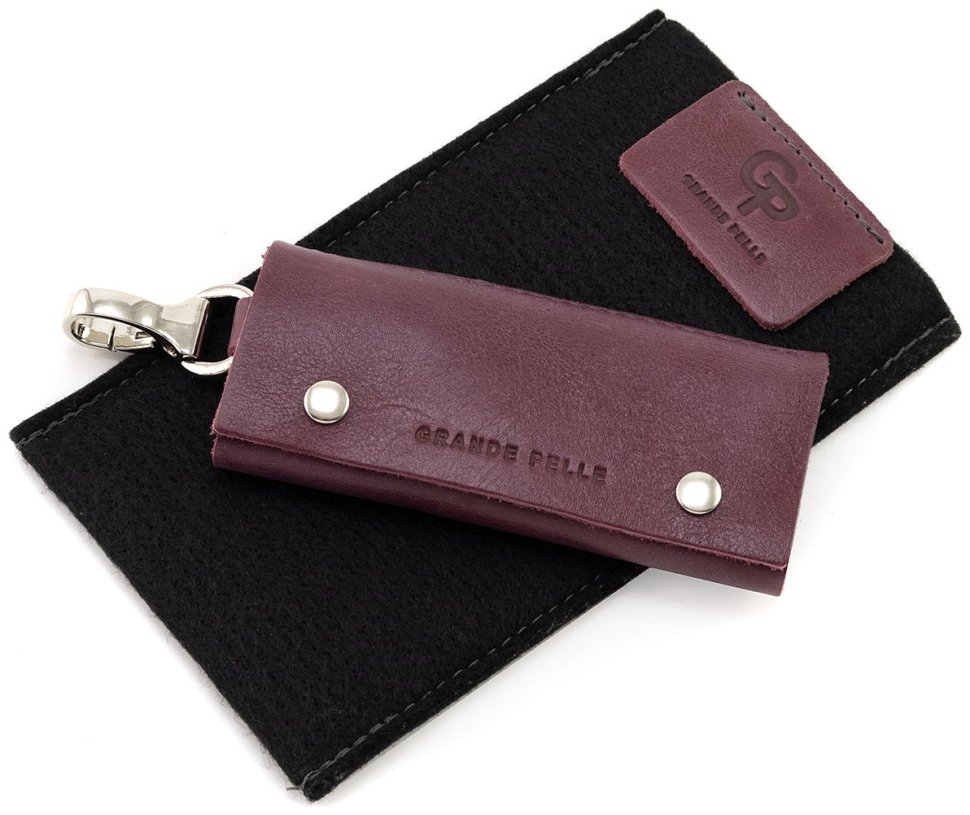 Марсаловая небольшая ключница из натуральной кожи на кнопках Grande Pelle (13142) modnotak фото №4