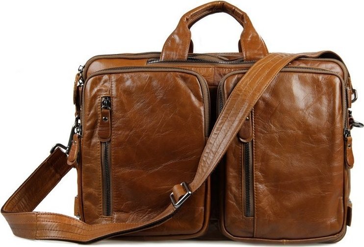 Кожаная мужская сумка - рюкзак рыжего цвета VINTAGE STYLE (14353)