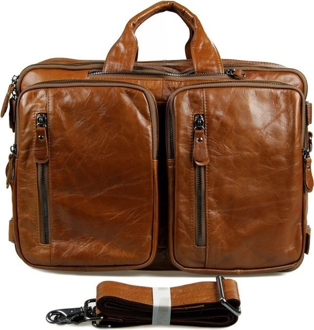 Шкіряна чоловіча сумка - рюкзак рудого кольору VINTAGE STYLE (14353)