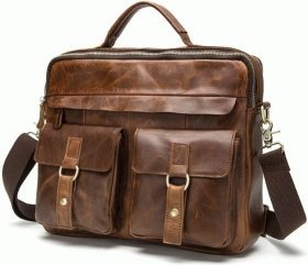 Стильний чоловічий портфель з натуральної шкіри коричневого кольору VINTAGE STYLE (14611)