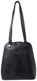 Женская кожаная сумка-рюкзак черного цвета с тиснением под крокодила Desisan 81823