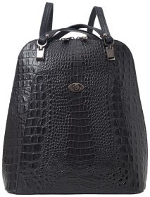 Женская кожаная сумка-рюкзак черного цвета с тиснением под крокодила Desisan 81823