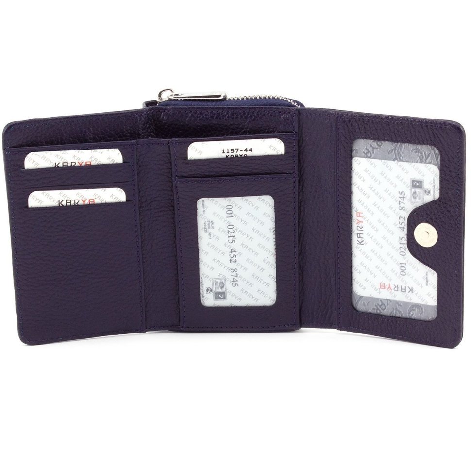 Кожаный кошелек синего цвета с вместительными отделениями KARYA (1157-44)