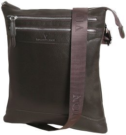 Мужская сумка планшет из фактурной коричневой кожи с текстильным ремнем Vip Collection 102623