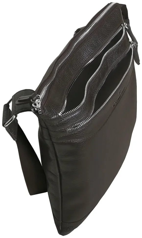 Мужская сумка планшет из фактурной коричневой кожи с текстильным ремнем Vip Collection 102623 modnotak фото №4