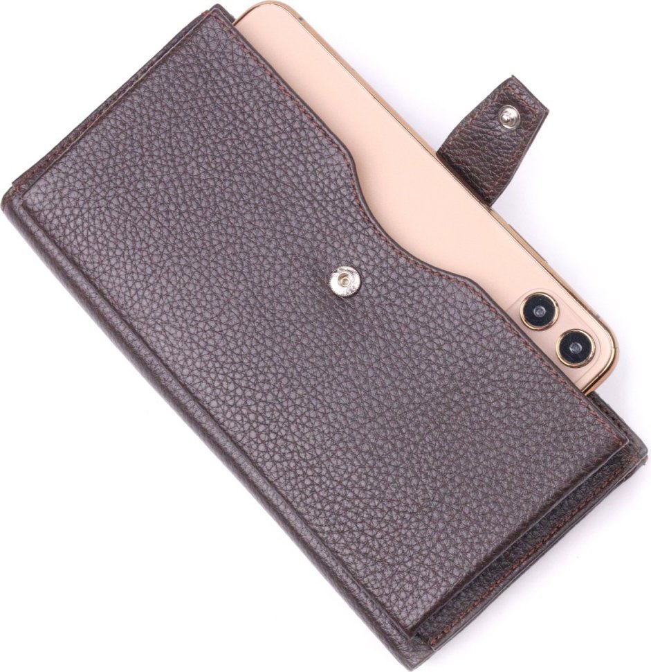 Мужской вертикальный бумажник из натуральной кожи коричневого цвета KARYA (2421421)