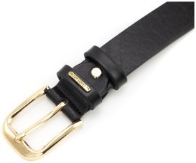 Жіночий ремінь з італійської шкіри із пряжкою золотого кольору Gherardini 30124 чорний