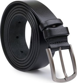 Черный мужской ремень батал под брюки из натуральной кожи с стандартной пряжкой Vintage (2420716)