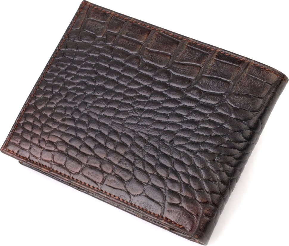Коричневое мужское портмоне из натуральной кожи с тиснением под крокодила без застежки CANPELLINI (2421759)