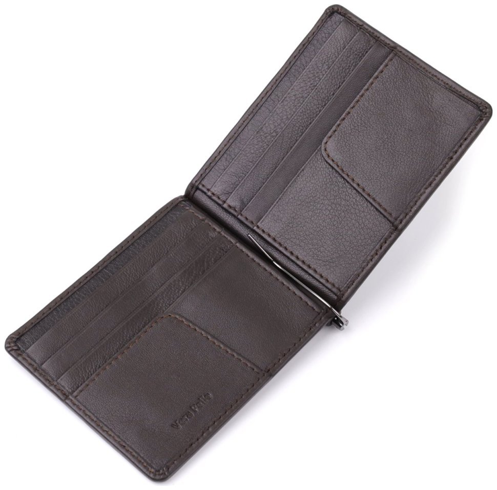 Коричневый кожаный зажим для купюр и карточек Tony Perotti 103323 Италия modnotak фото №6