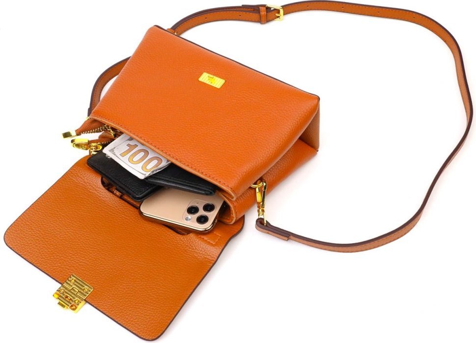 Елегантна маленька сумка жіноча з натуральної шкіри рудого кольору Vintage (2422073)