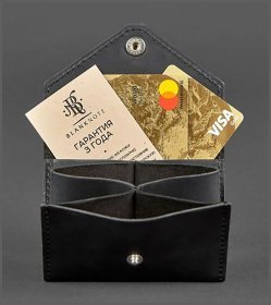 Жіночий Картхолдер з натуральної шкіри чорного кольору з мандалою BlankNote (12977)