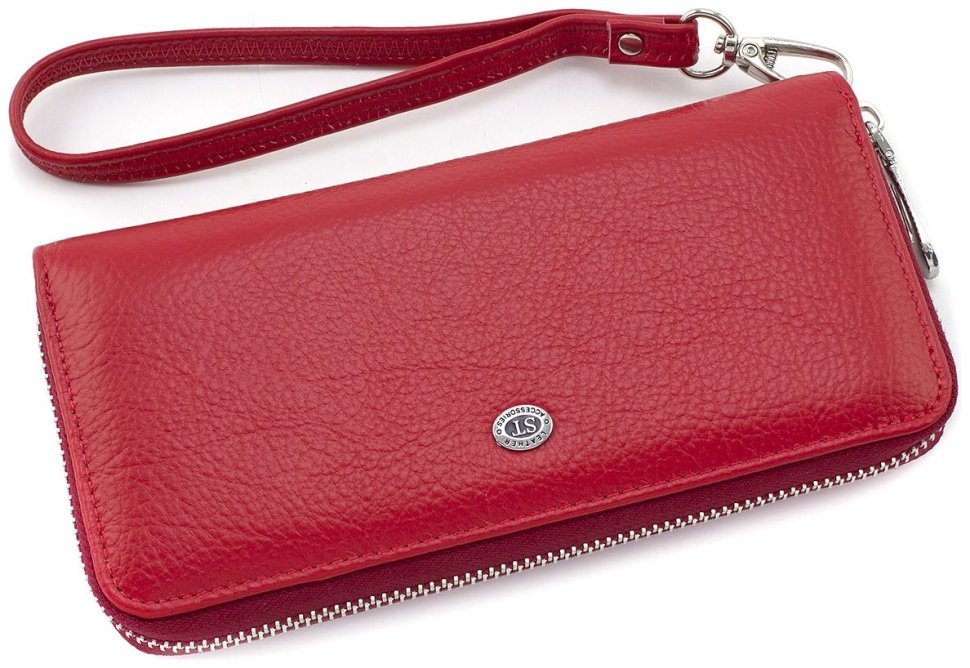 Горизонтальний жіночий гаманець з натуральної шкіри червоного кольору на блискавці ST Leather 73823