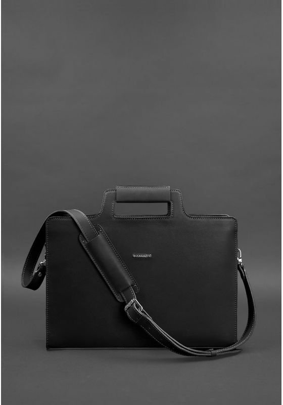 Класическая кожаная сумка черного цвета для ноутбука и документов BlankNote (12788)
