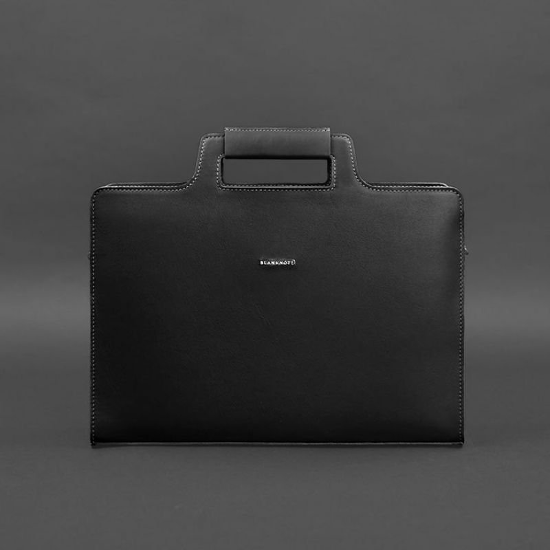 Класична шкіряна сумка чорного кольору для ноутбука і документів BlankNote (12788)