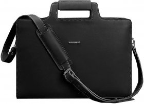 Класична шкіряна сумка чорного кольору для ноутбука і документів BlankNote (12788)