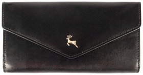 Вместительный женский кошелек из натуральной гладкой кожи черного цвета Ashwood V63 94023 на кнопке