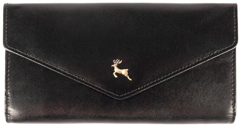 Місткий жіночий гаманець з натуральної гладкої шкіри чорного кольору Ashwood V63 94023 на кнопці modnotak фото №1