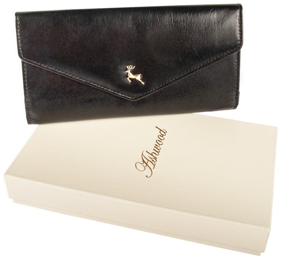 Місткий жіночий гаманець з натуральної гладкої шкіри чорного кольору Ashwood V63 94023 на кнопці modnotak фото №8