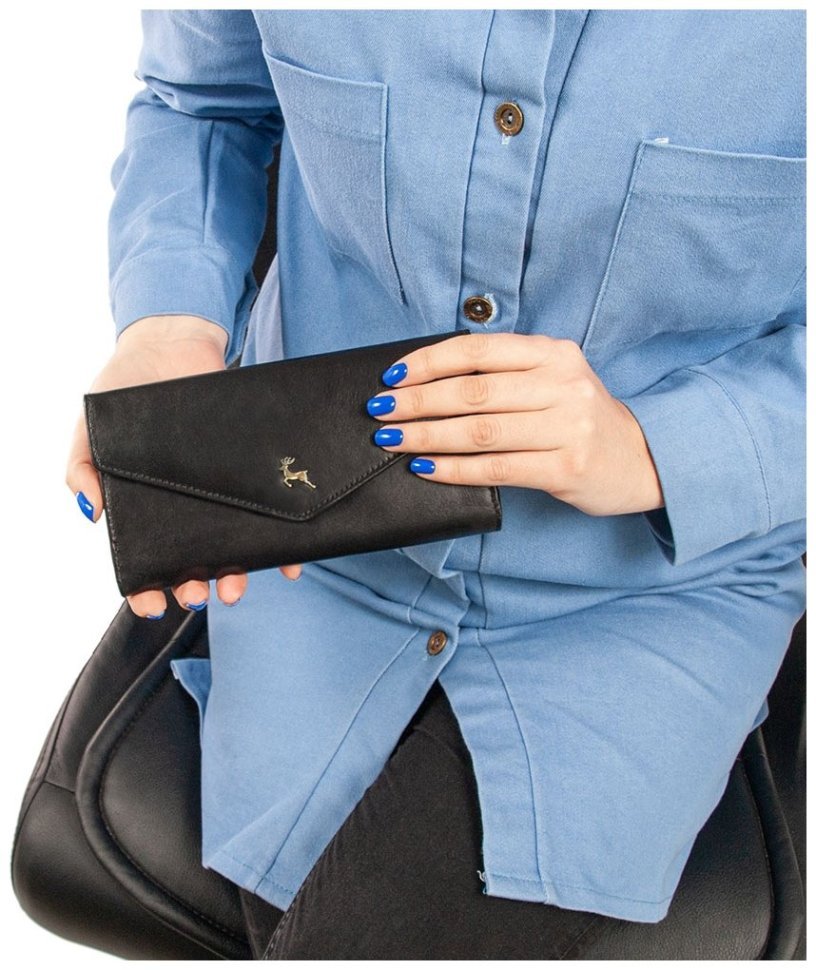 Місткий жіночий гаманець з натуральної гладкої шкіри чорного кольору Ashwood V63 94023 на кнопці modnotak фото №9