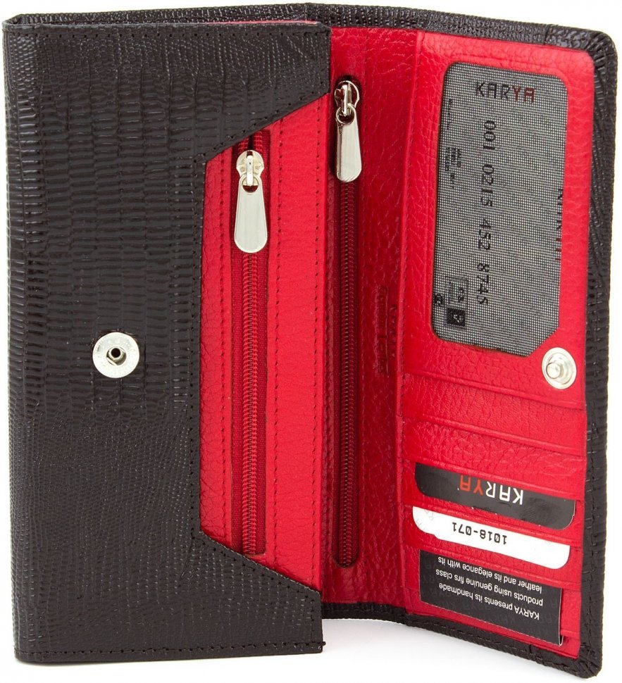 Коричнево-червоний гаманець з лакової шкіри з клапаном KARYA (1018-071)