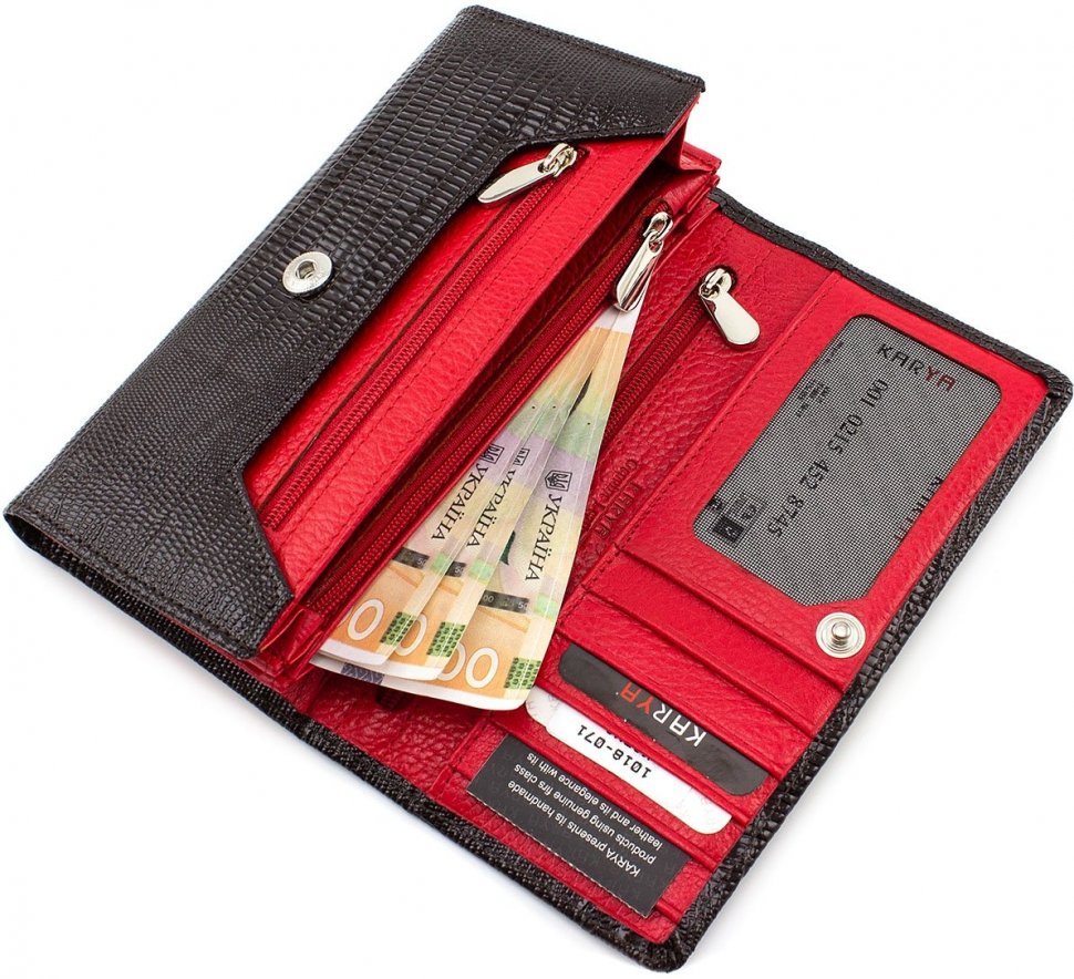 Коричнево-червоний гаманець з лакової шкіри з клапаном KARYA (1018-071)