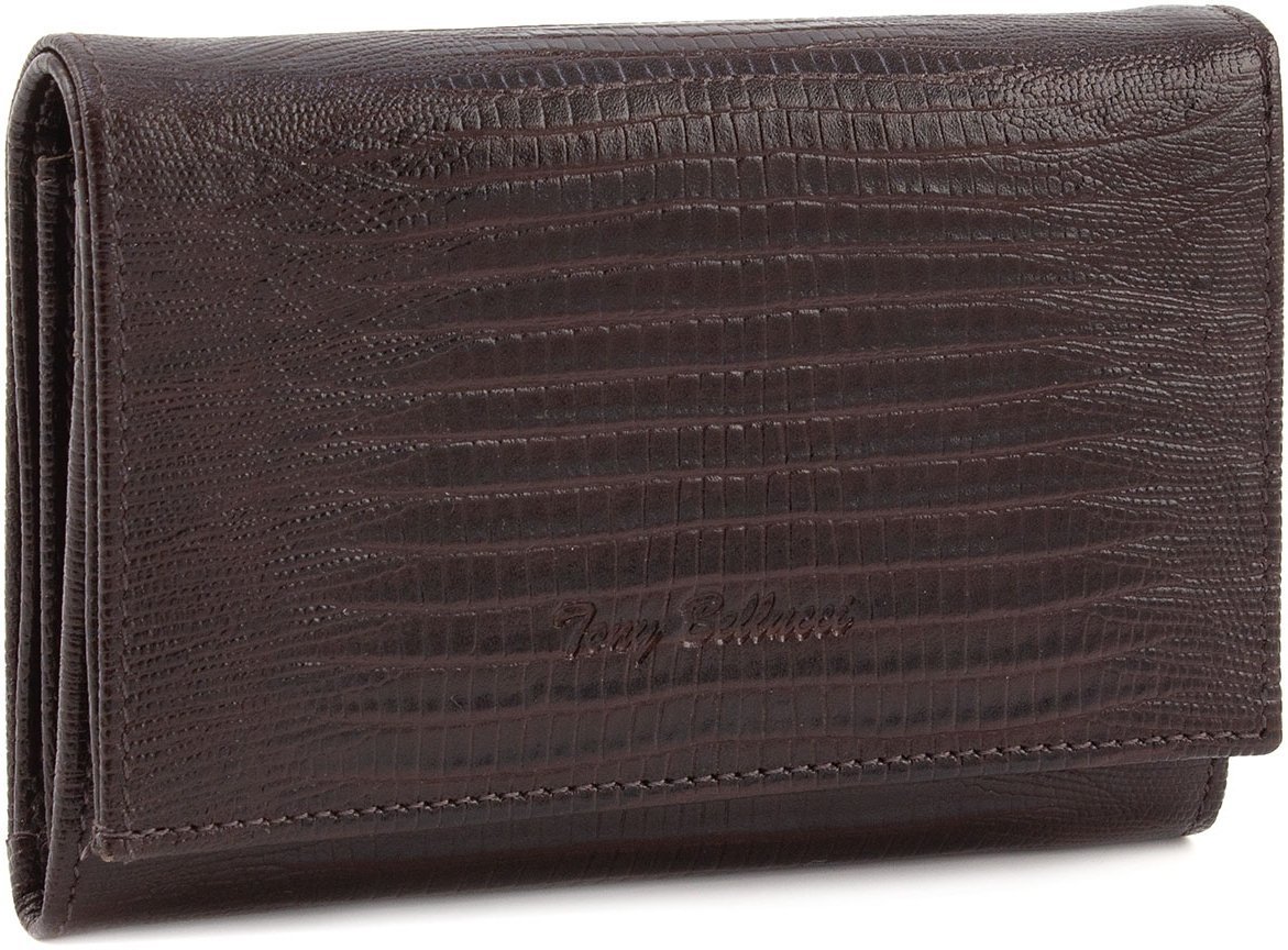 Коричневий гаманець з натуральної шкіри з тисненням під змію Tony Bellucci (10753)