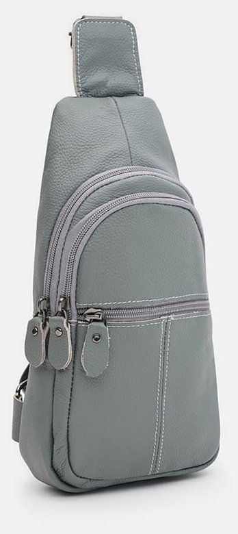 Кожаная женская сумка слинг серого цвета Borsa Leather 104523 modnotak фото №2