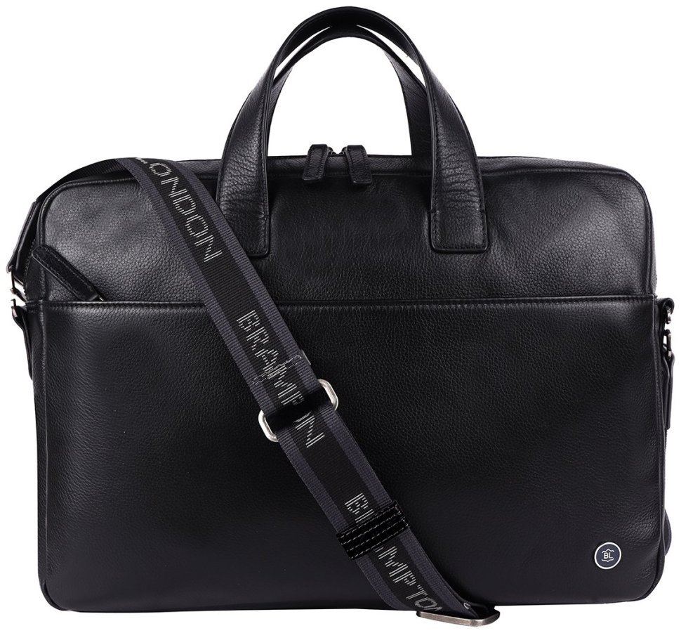 Большая мужская сумка из кожи флотар для ноутбука Brampton London Commandeer 94523  (черного цвета, до 15") modnotak фото №1
