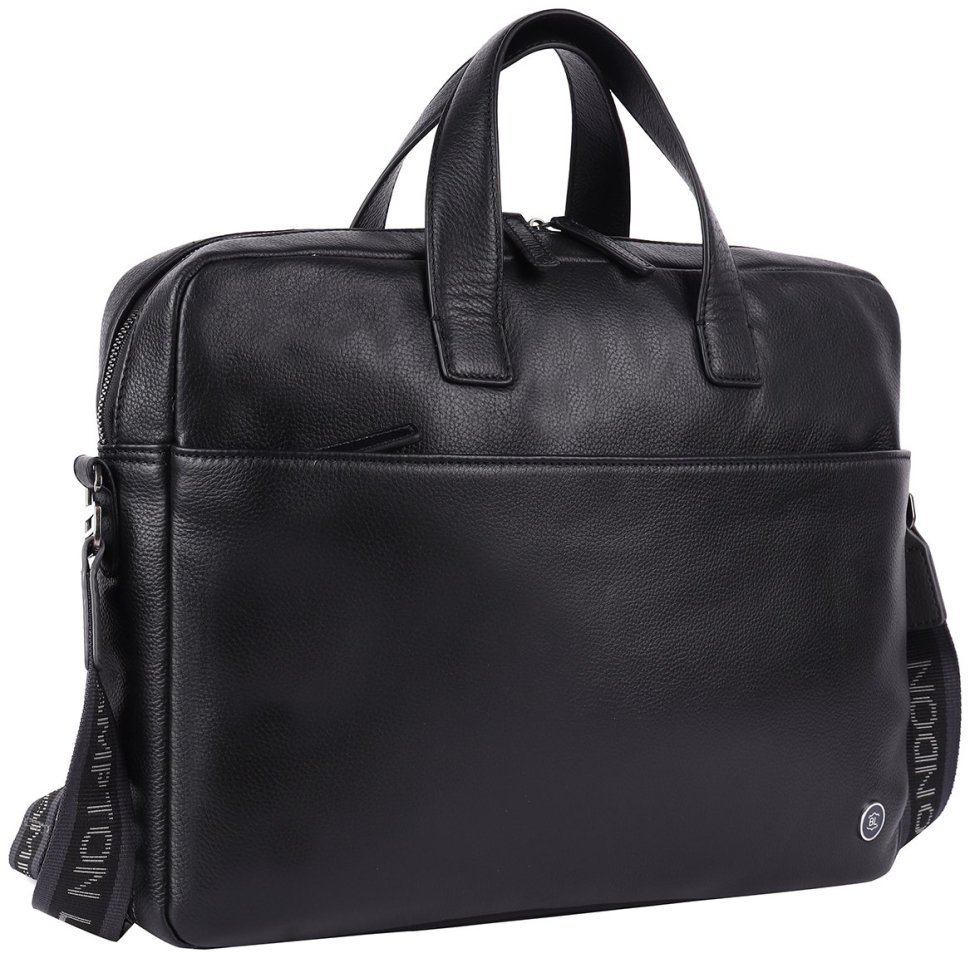 Большая мужская сумка из кожи флотар для ноутбука Brampton London Commandeer 94523  (черного цвета, до 15") modnotak фото №3