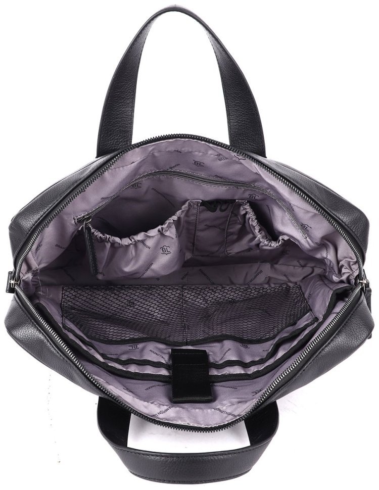 Большая мужская сумка из кожи флотар для ноутбука Brampton London Commandeer 94523  (черного цвета, до 15") modnotak фото №5