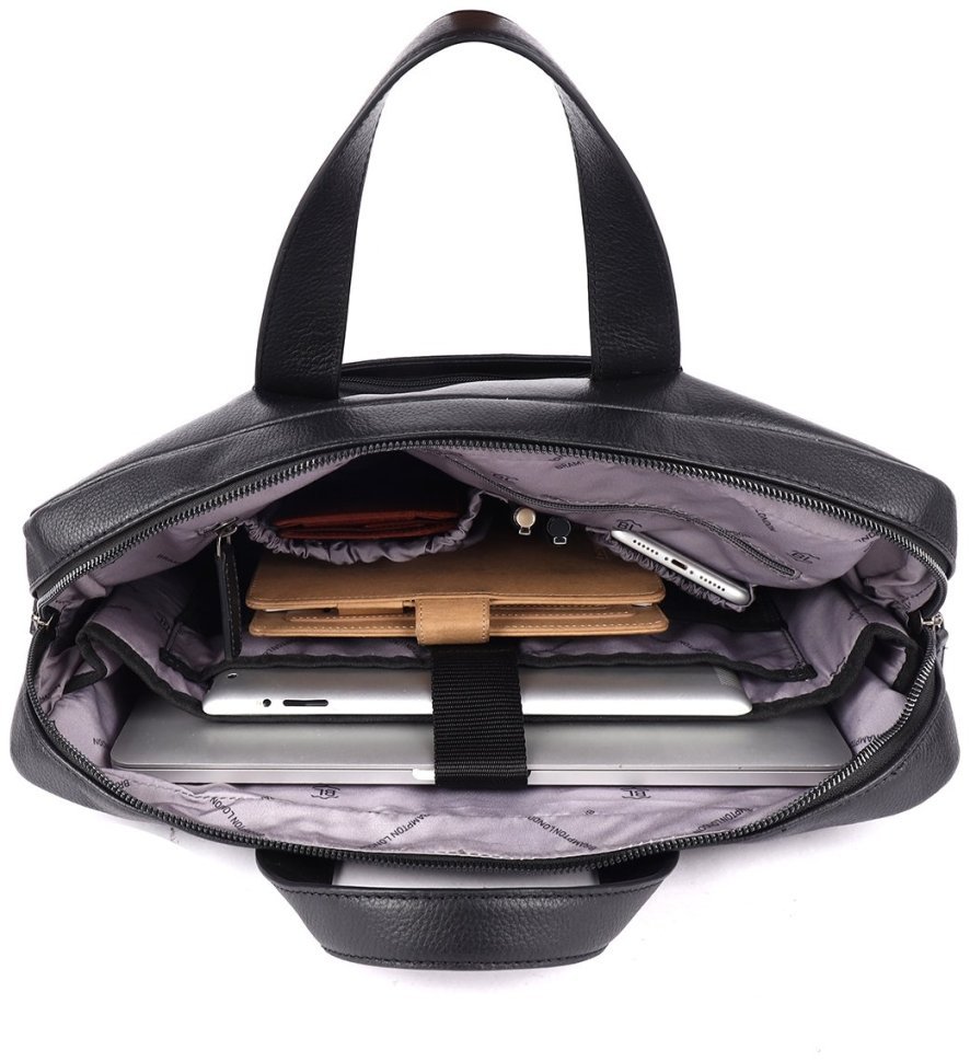Большая мужская сумка из кожи флотар для ноутбука Brampton London Commandeer 94523  (черного цвета, до 15") modnotak фото №6