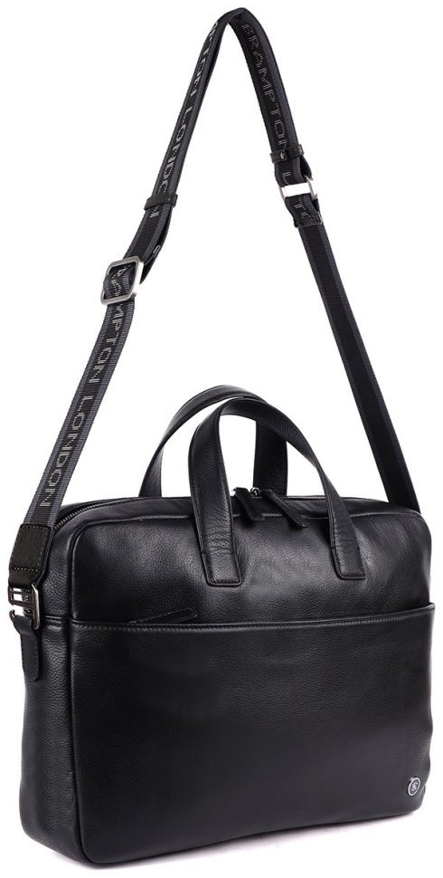Большая мужская сумка из кожи флотар для ноутбука Brampton London Commandeer 94523  (черного цвета, до 15") modnotak фото №12