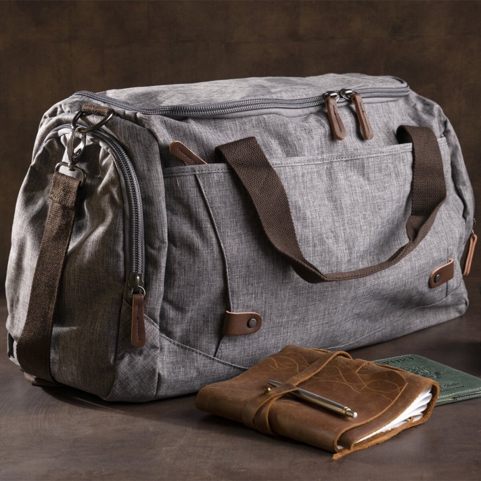 Сіра дорожня сумка середнього розміру з текстилю Vintage (20137)