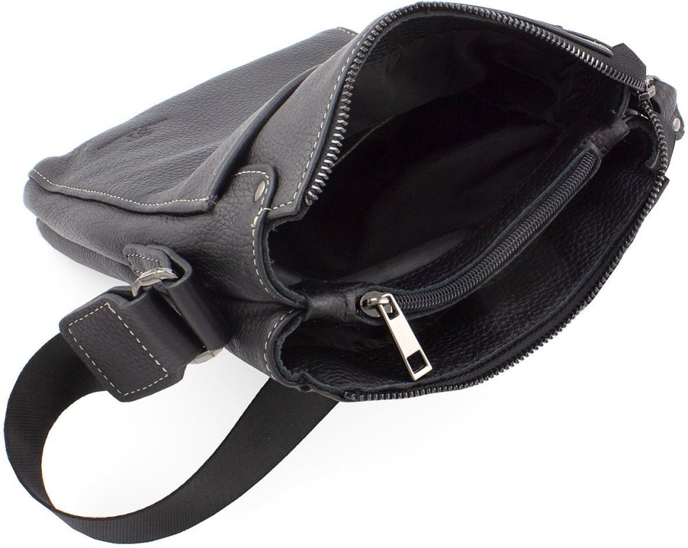 Мужская кожаная сумка черного цвета со светлой строчкой Leather Collection (11127)