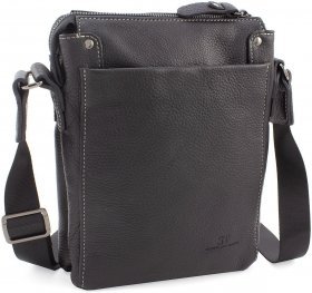 Чоловіча шкіряна сумка чорного кольору зі світлою рядком Leather Collection (11127)