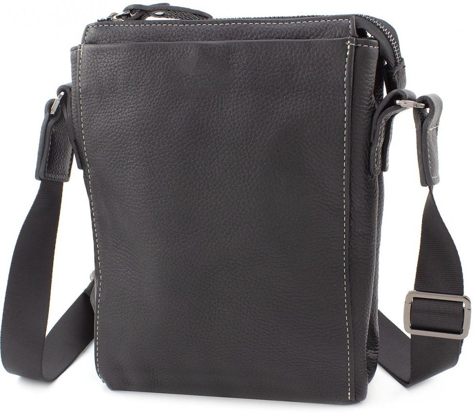Мужская кожаная сумка черного цвета со светлой строчкой Leather Collection (11127)