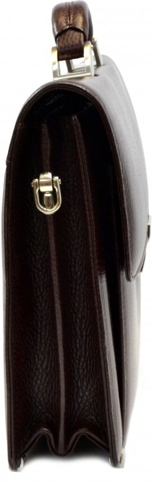 Коричневый кожаный мужской портфель классического стиля с навесным клапаном Desisan (19114)